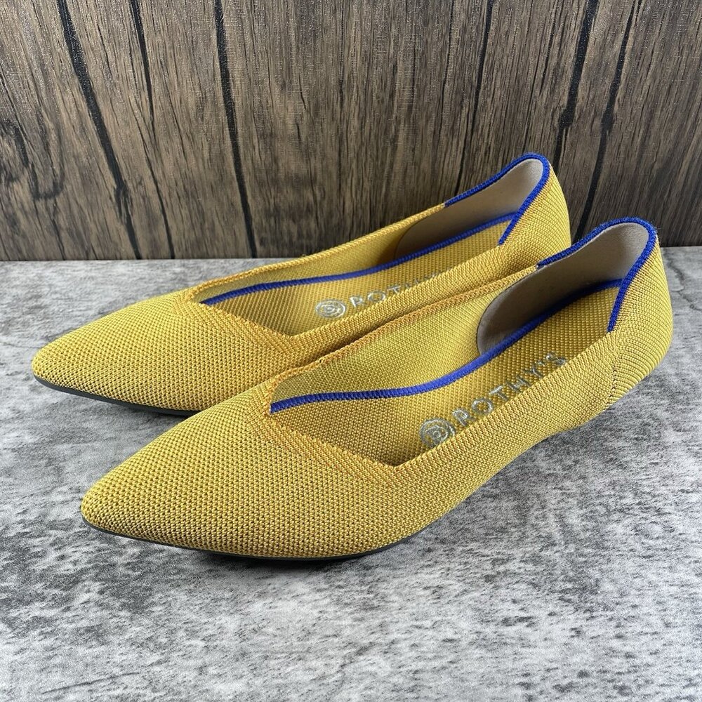 Rothy’s The Point Authentic Ballet Flats Marigold Yellow Knit Flats Size 8.5 EUC - Picture 2 of 9